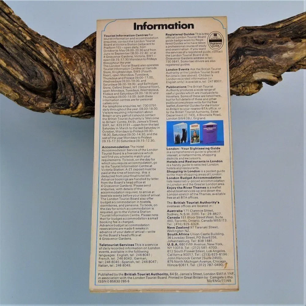 Fold Out London Map Vintage 1977 British Tourist Authority Publication